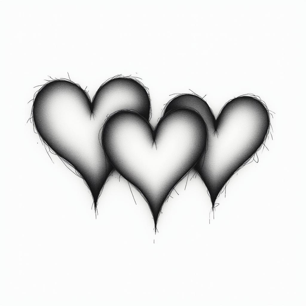 Three hearts drawn horizontally, with the middle heart being larger and the possibility of writing letters inside them.higly detailed tattoo - Variation 4