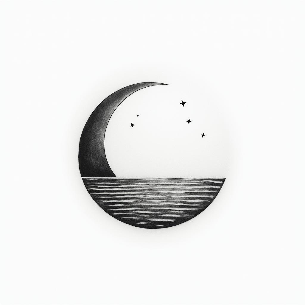 Moon and seain minimalist style tattoo, featuring simple shapes and fine lines, with minimal shading and details, tiny triangles, creating a sense of balance and harmony - Variation 1