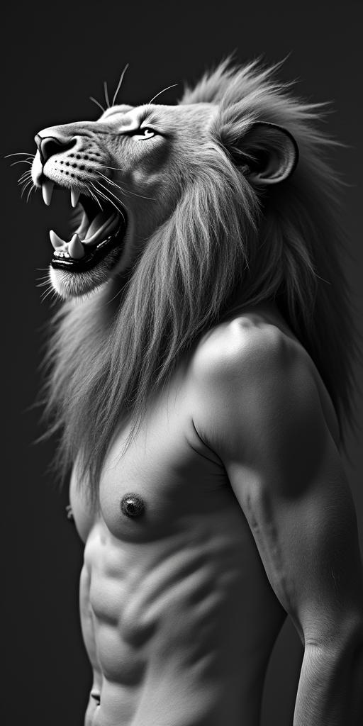 Roaring lion with a flowing manein bohemian style tattoo, 8k - Variation 5