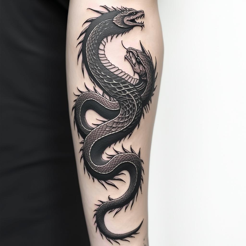 Snake and Phoenix forearm tattooshigly detailed tattoo - Variation 2