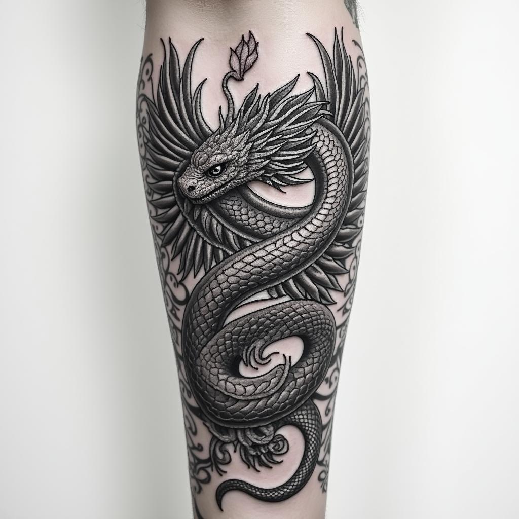 Snake and Phoenix forearm tattooshigly detailed tattoo - Variation 4