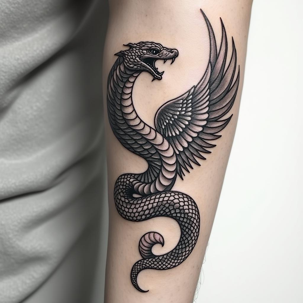 Snake and Phoenix forearm tattooshigly detailed tattoo - Variation 3