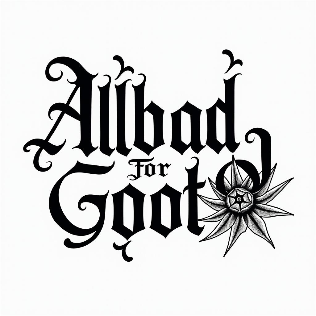 All bad for goodtext-based tattoo, gothic font ultra-realistic, perfectly placed, high-quality font design, photo-realistic shading, 8k, high quality, finely detailed typography - Variation 4
