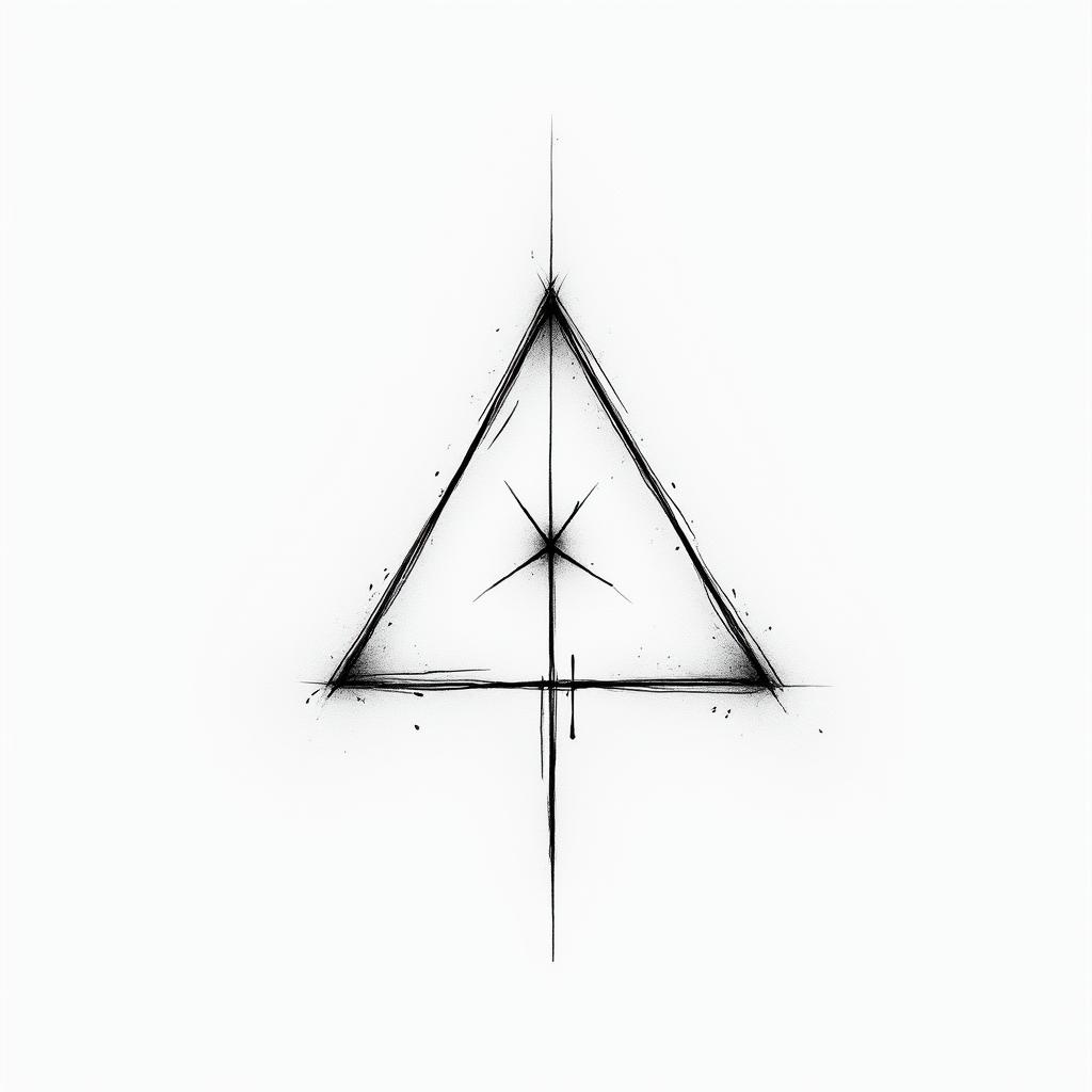 Tatuaggio per 2 sorelle con scritta άδελφή in minimalist style tattoo, featuring simple shapes and fine lines, with minimal shading and details, tiny triangles, creating a sense of balance and harmony - Variation 2