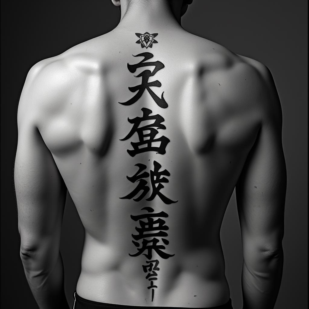 VALDUZtext-based tattoo, japanese font ultra-realistic, perfectly placed, high-quality font design, photo-realistic shading, 8k, high quality, finely detailed typograph - Variation 2