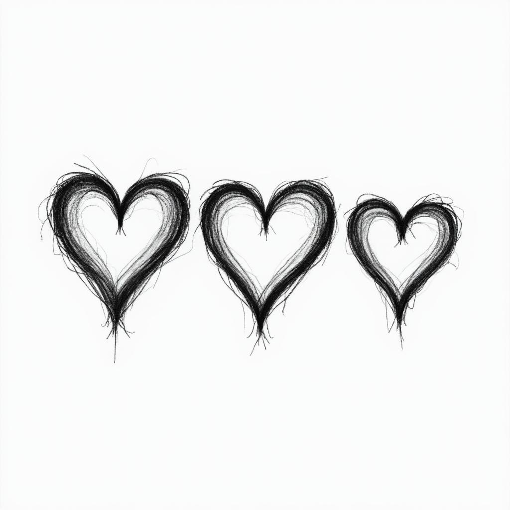 Three hearts drawn horizontally, with the middle heart being slightly larger and the possibility of writing letters inside them.higly detailed tattoo - Variation 7