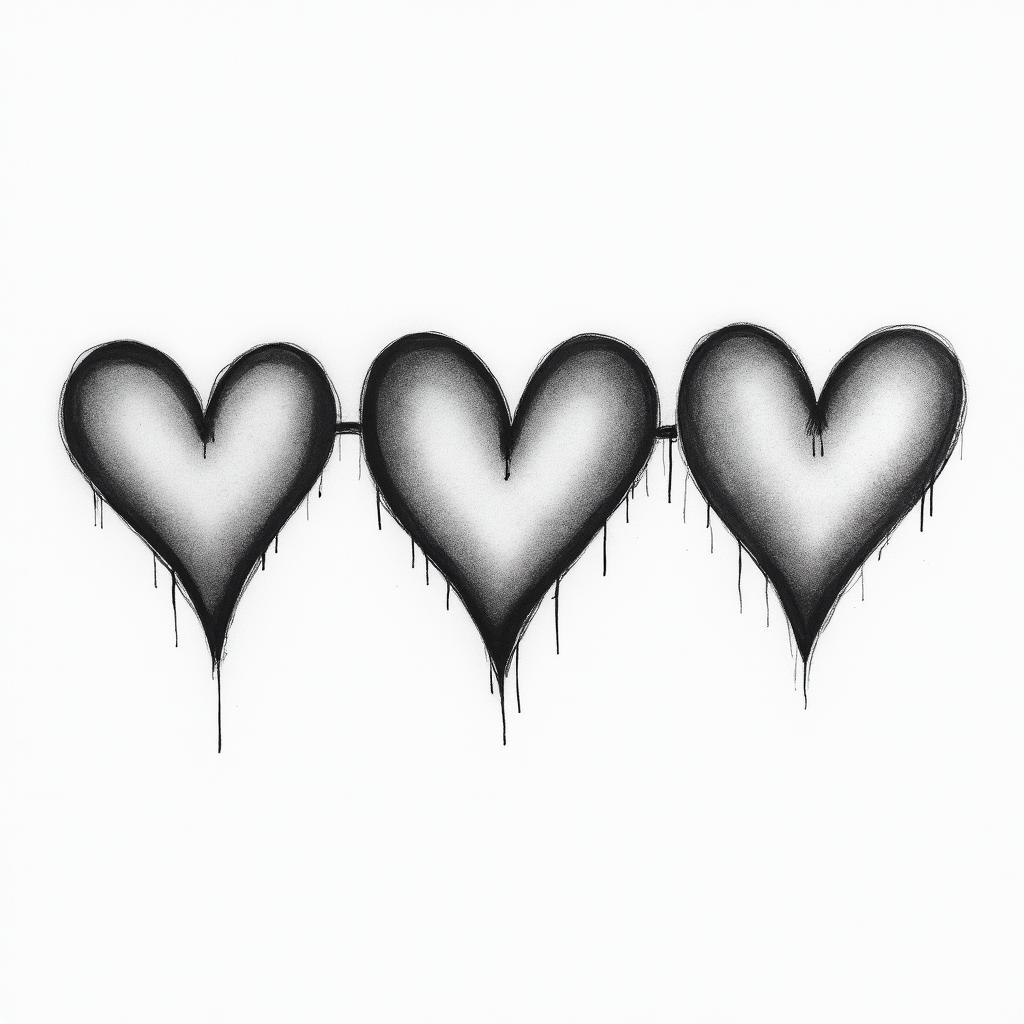 Three hearts drawn horizontally, with the middle heart being slightly larger and the possibility of writing letters inside them.higly detailed tattoo - Variation 8