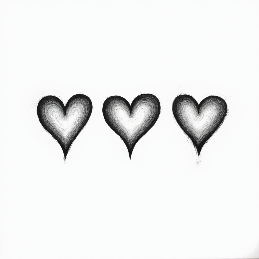 Three hearts drawn horizontally, with the middle heart being slightly larger and the possibility of writing letters inside them.higly detailed tattoo - Variation 5