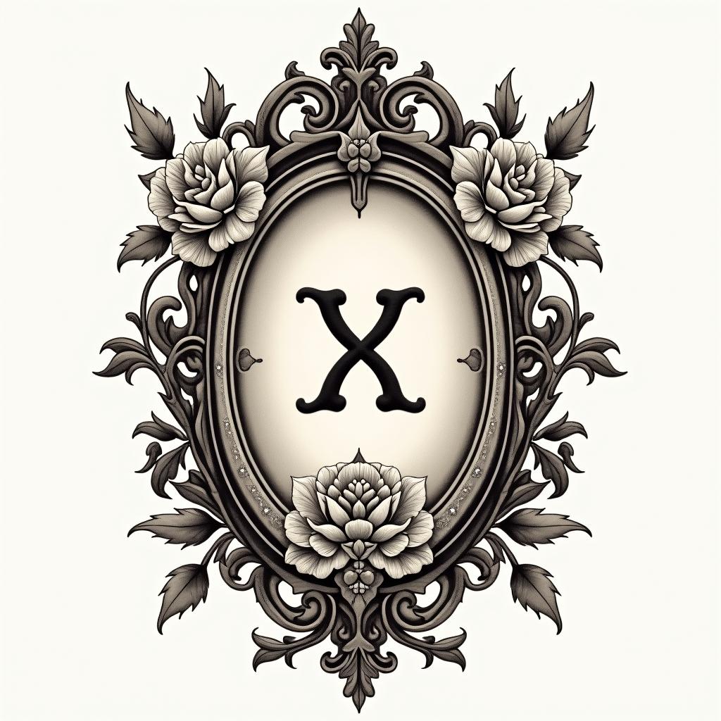 09/25/1990 Librain victorian style tattoo, featuring vintage and elegant elements, ornate frames, roses, antique, sepia-toned color scheme - Variation 3