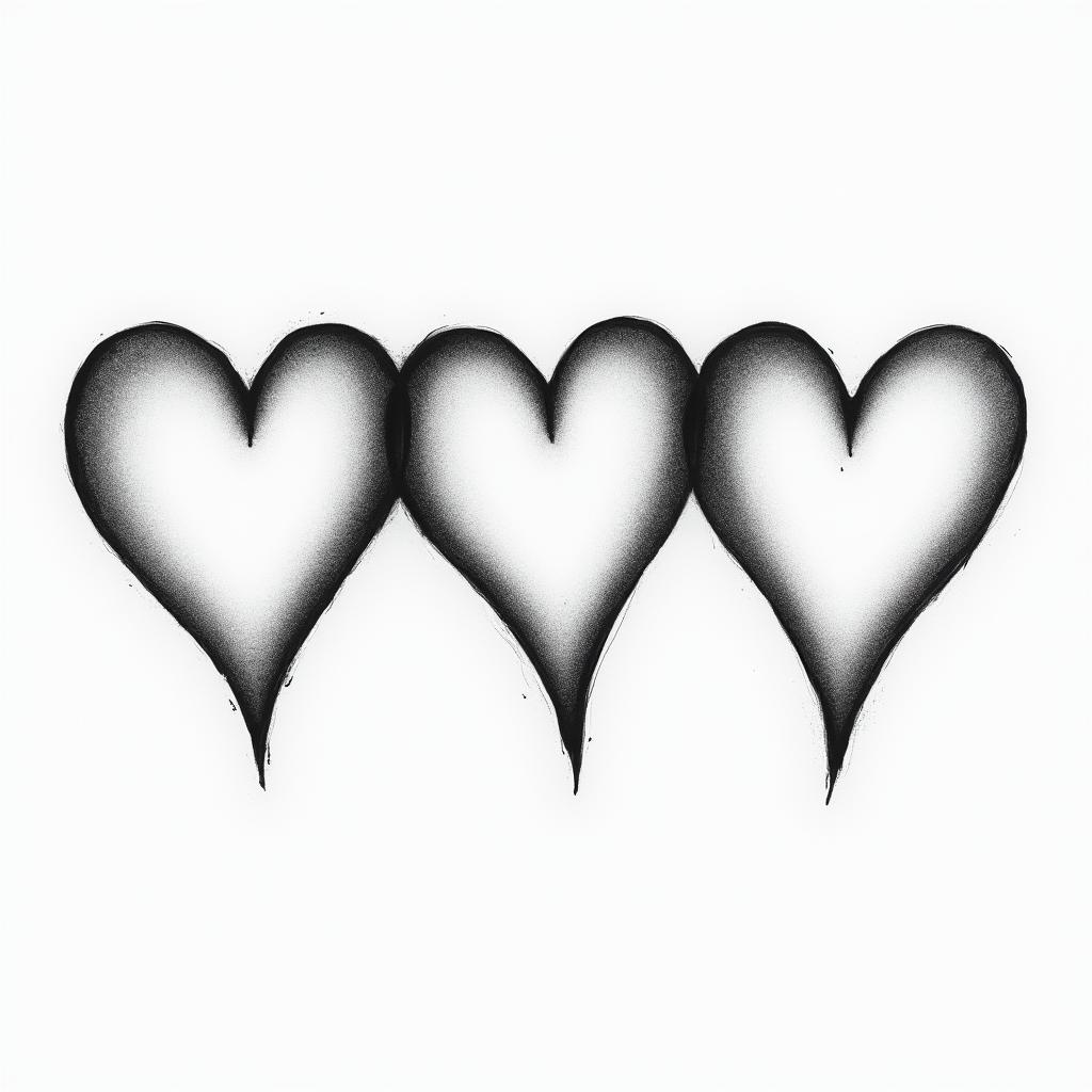 Three hearts drawn horizontally, with the middle heart being slightly larger and the possibility of writing letters inside them.higly detailed tattoo - Variation 4