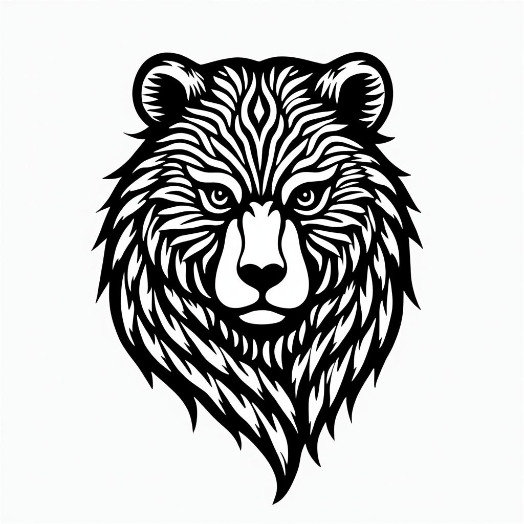 bearin tribal tattoo style, featuring bold and black geometric shapes, curved lines, intertwine and flow seamlessly, creating a powerful and symbolic design, polynesian and maori styles - Variation 3