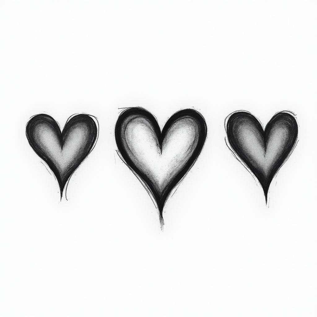 Three hearts drawn horizontally, with the middle heart slightly larger and the possibility of writing letters inside them.higly detailed tattoo - Variation 3