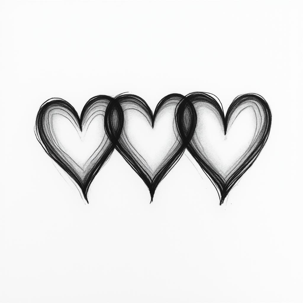 Three hearts drawn horizontally, with the middle heart slightly larger and the possibility of writing letters inside them.higly detailed tattoo - Variation 4