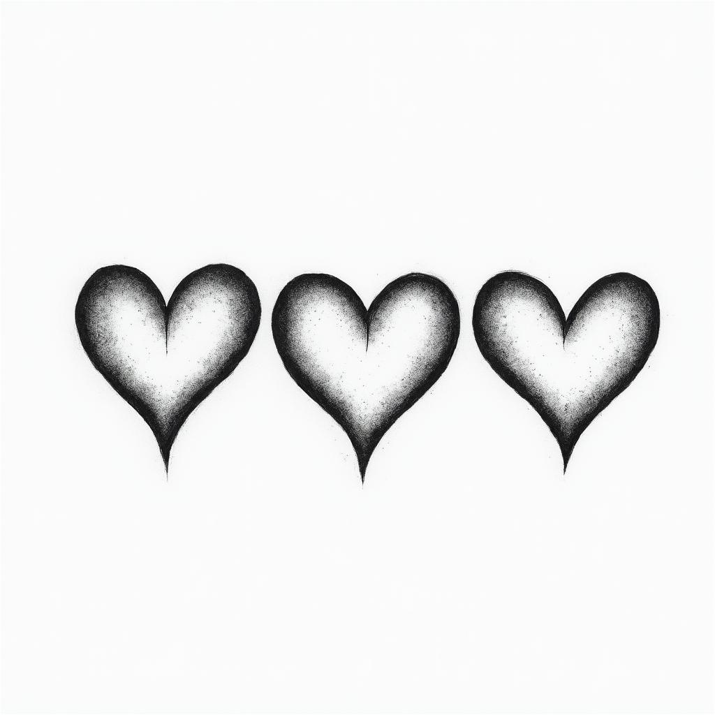 Three hearts drawn horizontally, with the middle heart slightly larger and the possibility of writing letters inside them.higly detailed tattoo - Variation 2