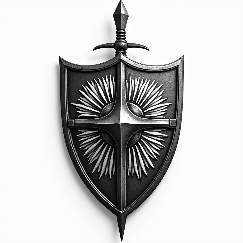 A modern interpretation of a Viking shield wall tattoo, featuring a detailed shield and spear, symbolizing protection and brotherhood. The design incorporates elements of strength, perhaps with dynamic lines and contemporary patterns reflecting the Viking theme. Use a bold color palette with textures that evoke a sense of history and unity, possibly including abstract representations of strength and camaraderie to emphasize the connection among warriors.higly detailed tattoo - Variation 3