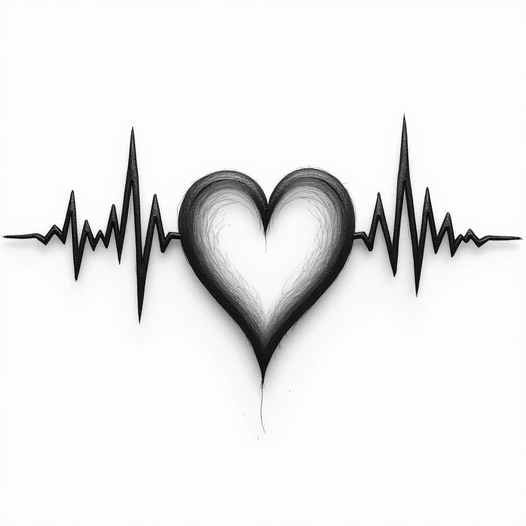 A heartbeat through three hearts drawn horizontally, with the middle heart slightly larger and the possibility of writing letters inside them.higly detailed tattoo - Variation 4
