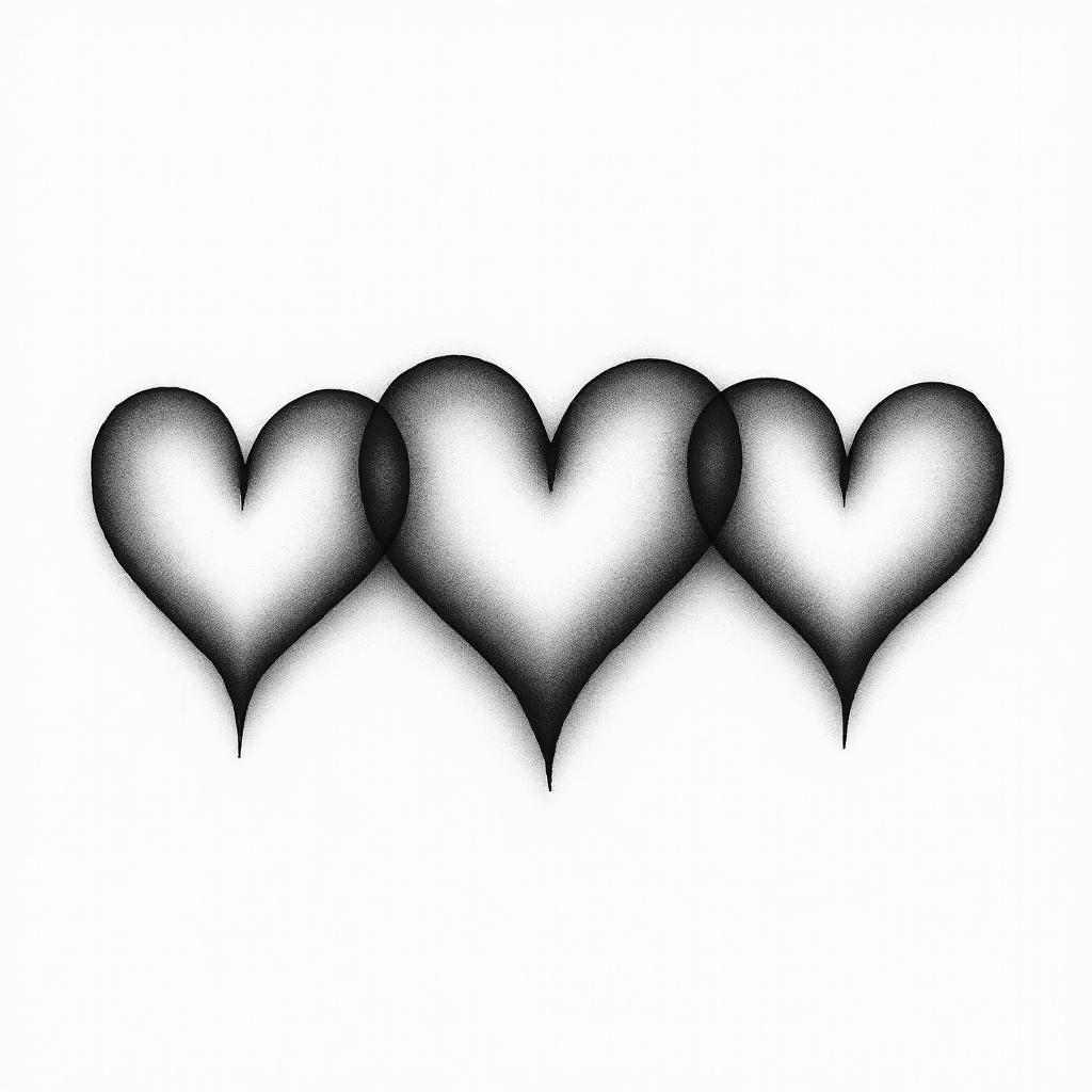 The heartbeat through three hearts drawn horizontally, with the middle heart being slightly larger, and the possibility of writing letters inside them.higly detailed tattoo - Variation 3