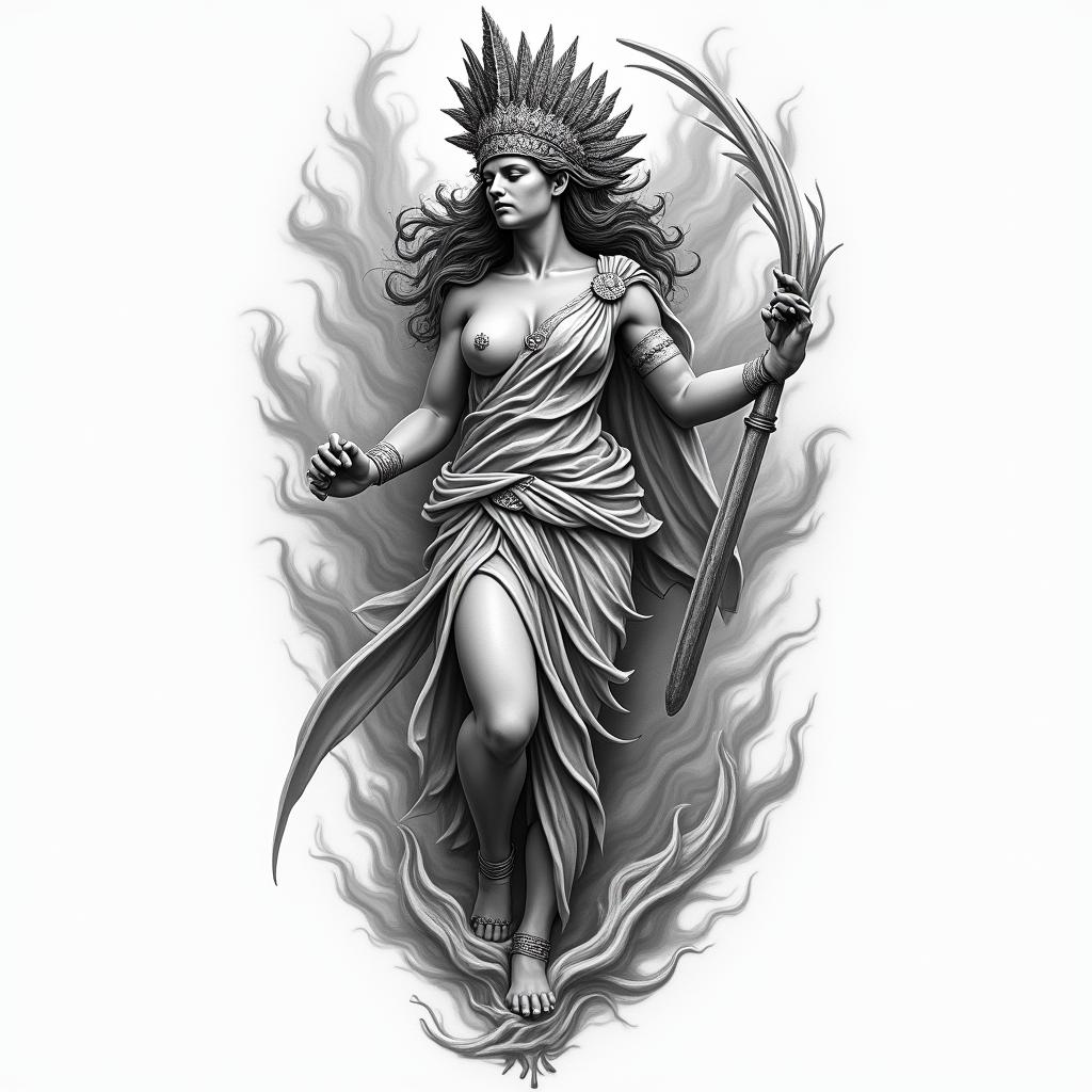 Athena, the goddess of war, firehigly detailed tattoo - Variation 36