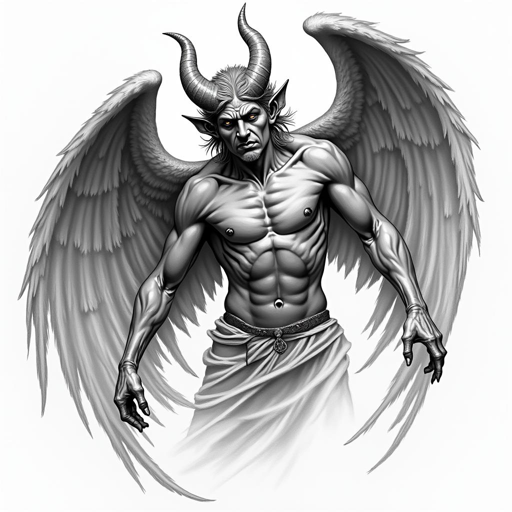 Angles and devilin realism tattoo style, featuring a highly detailed, lifelike, capturing every detail, photorealistic, ultra realistic, intricate shading, smooth and sharp,   - Variation 2