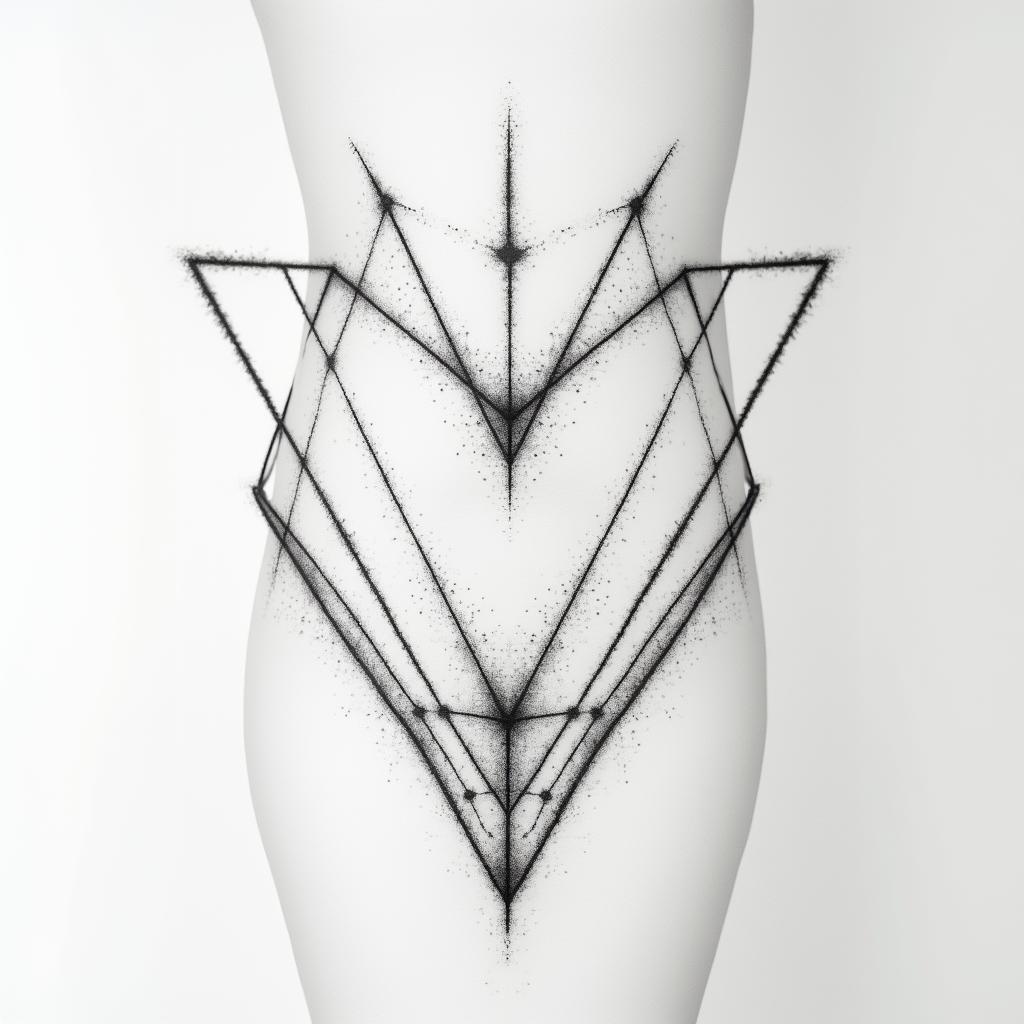 I want to put a tattoo on my side hip that symbolizes myself as a person who love so hard but always end up getting hurt by someone i trusted the most. My zodiac is leoin minimalist style tattoo, featuring simple shapes and fine lines, with minimal shading and details, tiny triangles, creating a sense of balance and harmony - Variation 2