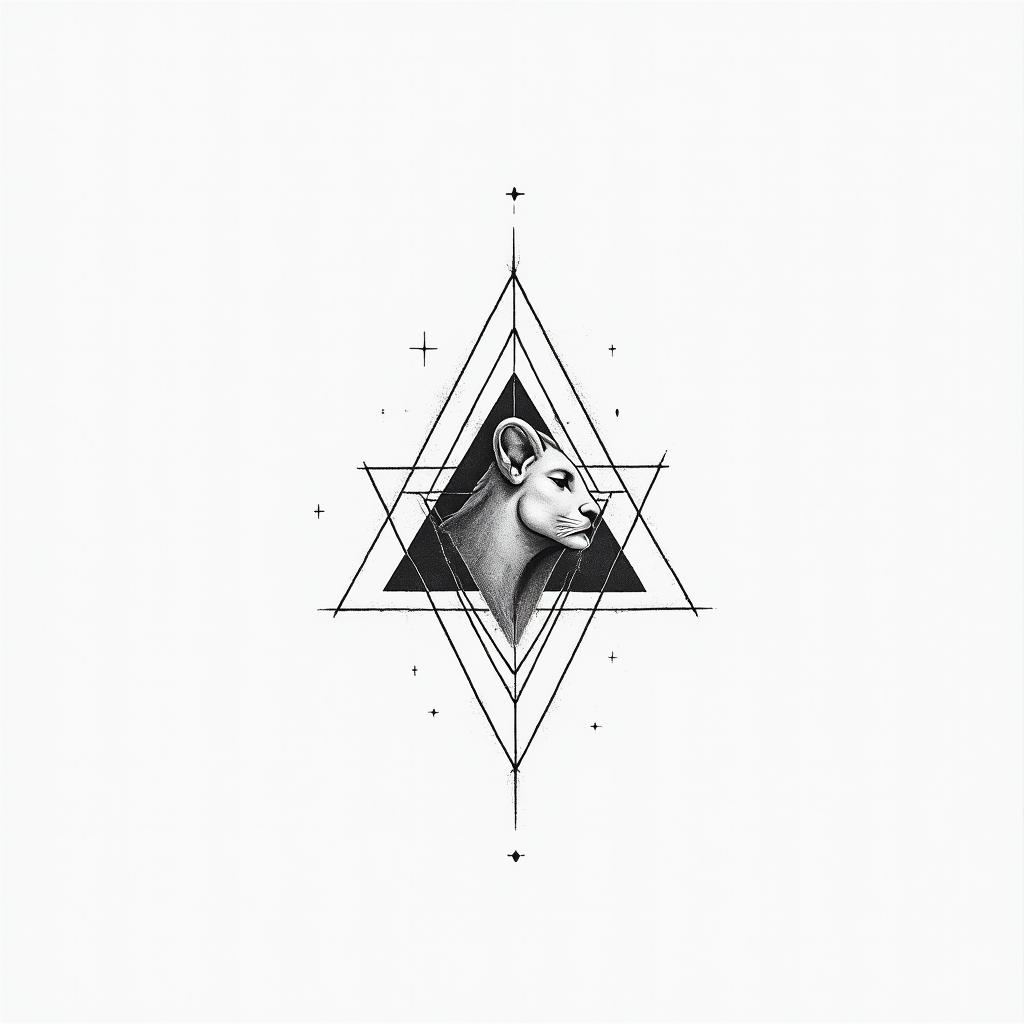 My zodiac is leo and I love so hardin minimalist style tattoo, featuring simple shapes and fine lines, with minimal shading and details, tiny triangles, creating a sense of balance and harmony