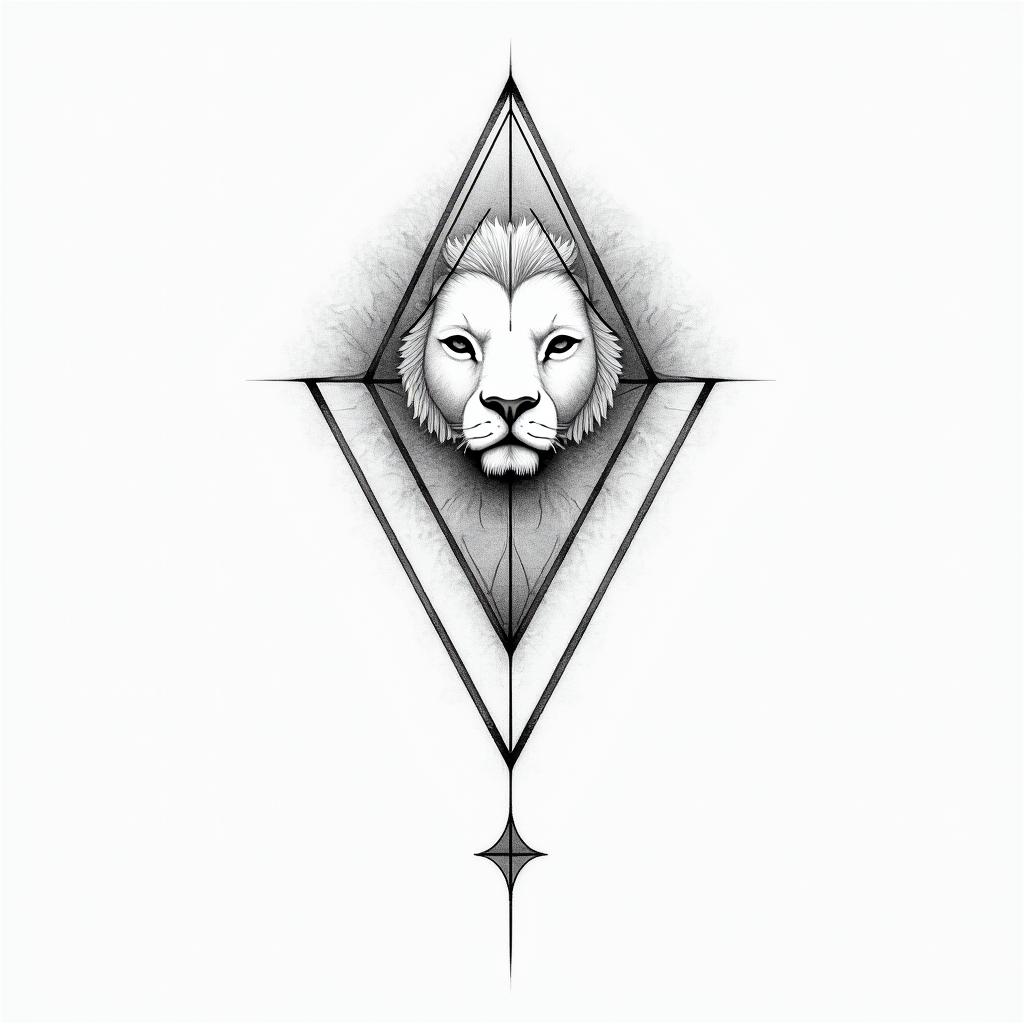 My zodiac is leo and I love so hardin minimalist style tattoo, featuring simple shapes and fine lines, with minimal shading and details, tiny triangles, creating a sense of balance and harmony - Variation 3