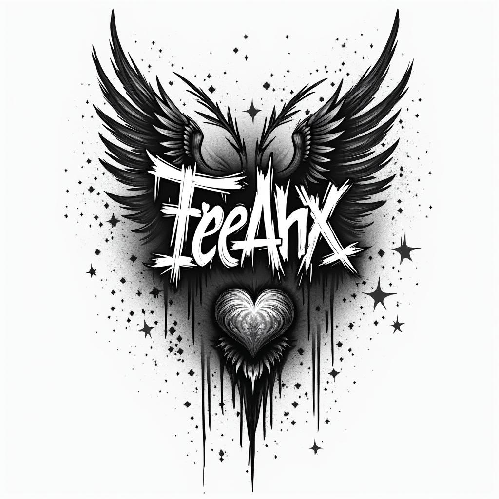 Alaskan Nativein graffiti style tattoo, featuring bold and dynamic street art elements, spray-paint texture with exaggerated lines and expressive, chaotic brushstrokes, intricate lettering incorporated with graffiti tags, symbols like hearts, stars, and wings - Variation 2