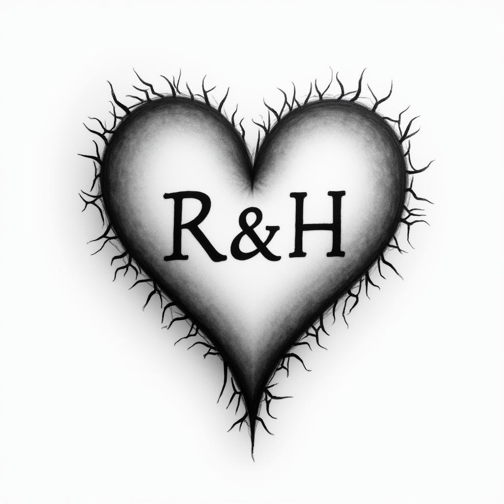 Heart pulse through three hearts drawn horizontally, with the middle heart being slightly larger and the possibility of writing the letters R K H inside it.higly detailed tattoo - Variation 2