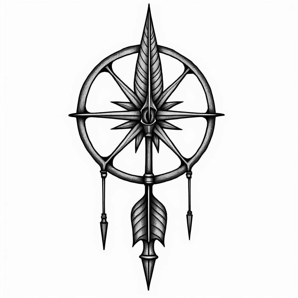 Dart arrow, dartboardin authentic tattoo style, incorporating traditional modifications, bold black outlines, solid color fills, featuring classic authentic elements - Variation 4