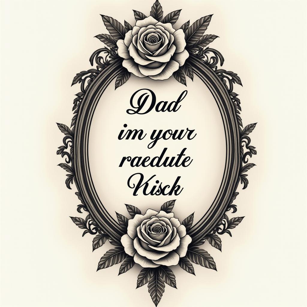 I want a tattoo that will go just above my knee that says: “Dad, you told me to rise. I promised I would.”
“Mom, your belief turned that promise into fire.”in victorian style tattoo, featuring vintage and elegant elements, ornate frames, roses, antique, sepia-toned color scheme - Variation 3
