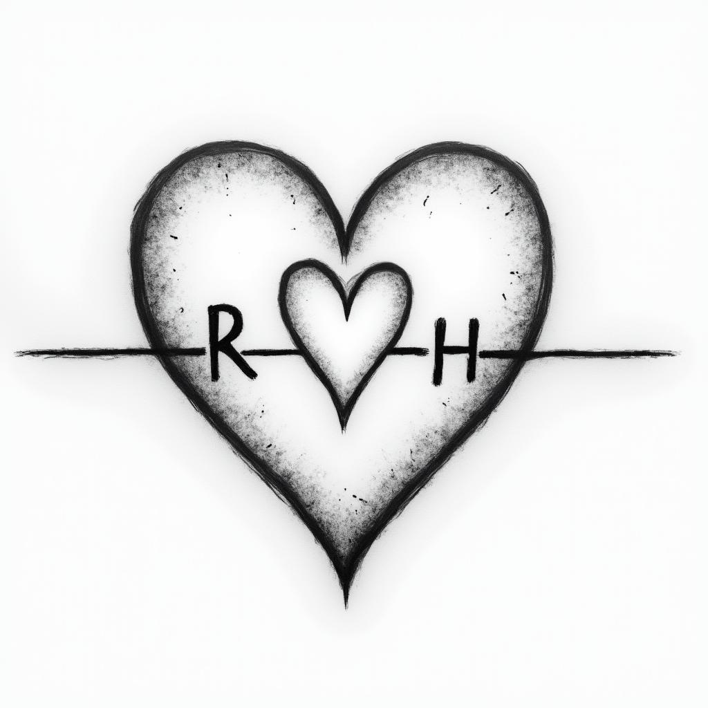 The heartbeat through three hearts drawn horizontally, with the middle heart being slightly larger and the possibility of writing the letters R K H inside it.higly detailed tattoo - Variation 2