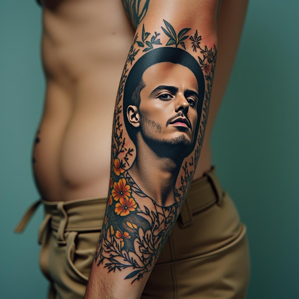 Timonin portrait tattoo style, featuring a highly realistic and detailed depiction  - Variation 3