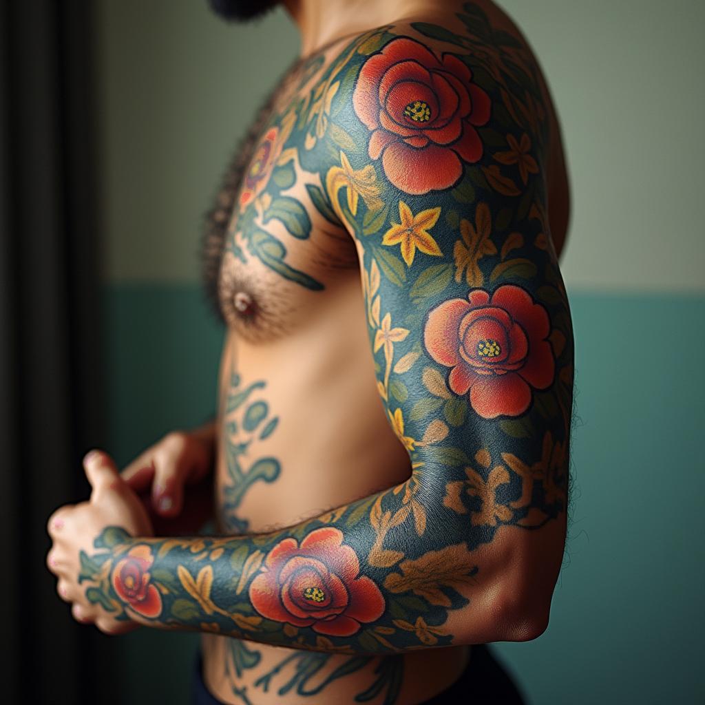 Timonin portrait tattoo style, featuring a highly realistic and detailed depiction  - Variation 4