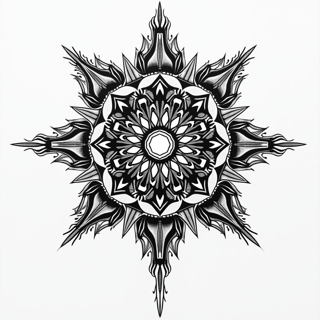 A tattoo that says: “Dad, you told me to rise. I promised I would.”
“Mom, your belief turned that promise into fire.”in dotwork style tattoo, complex mandala patterns, interlocking geometric shapes with sharp symmetry, clean lines, sharp angles