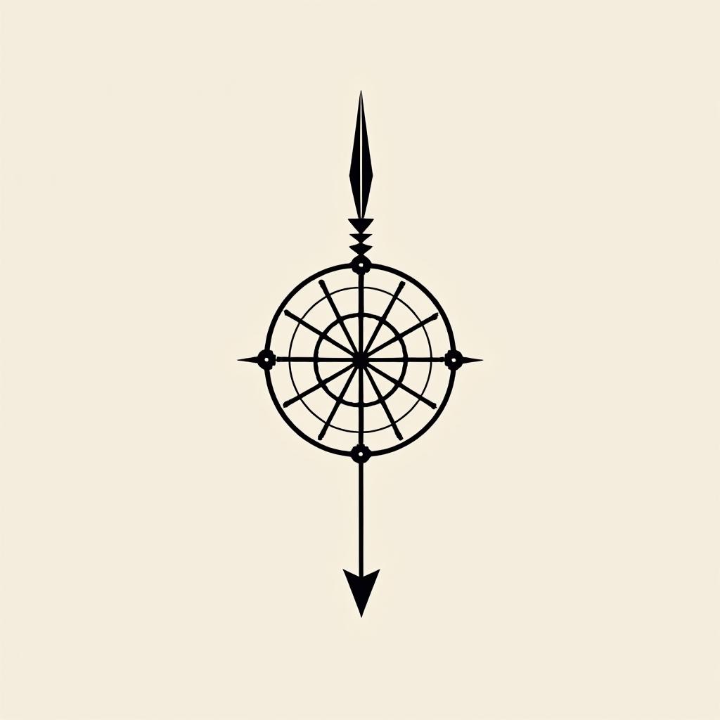 A minimalist tattoo of a dart arrow, aiming towards a stylized dartboard, with a clean and bold design.undefined - Variation 5