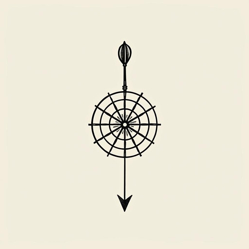 A minimalist tattoo of a dart arrow, aiming towards a stylized dartboard, with a clean and bold design.undefined - Variation 3