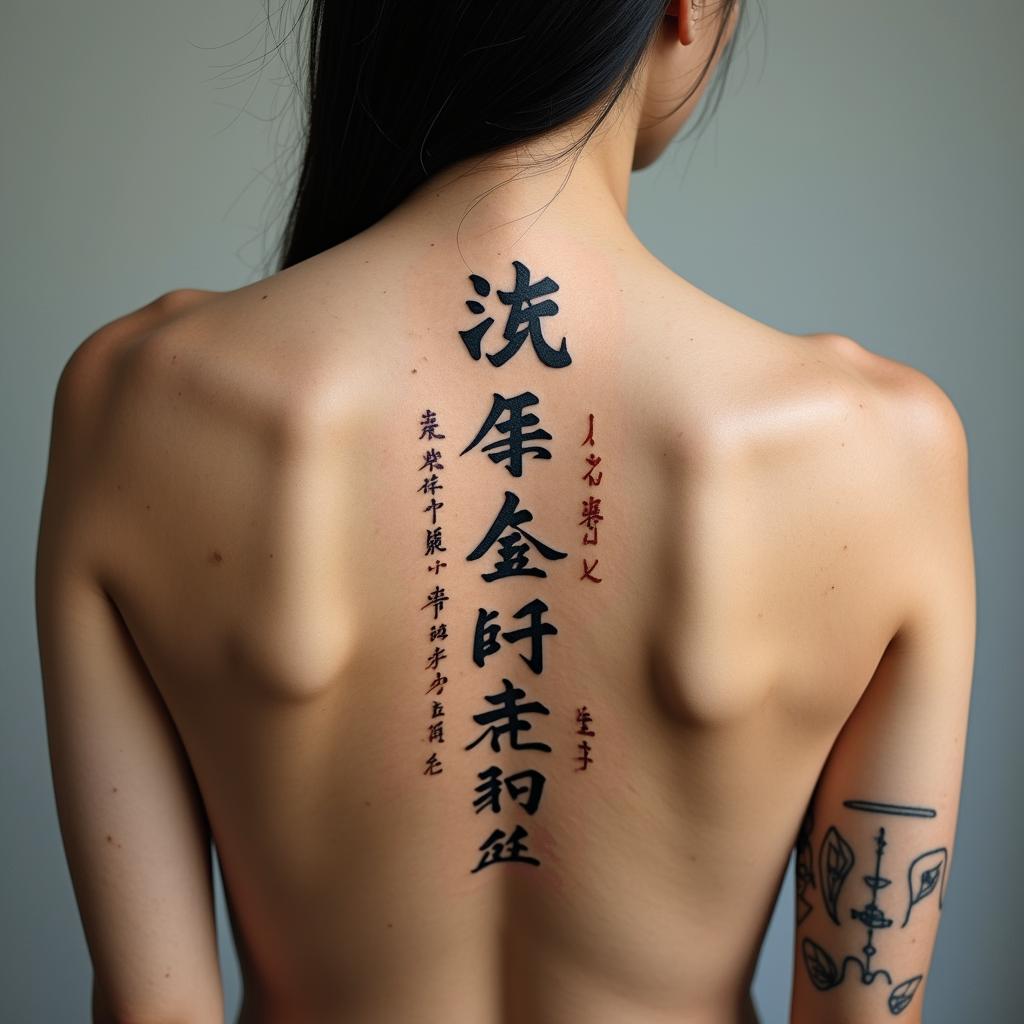 Minimalisttext-based tattoo, japanese font ultra-realistic, perfectly placed, high-quality font design, photo-realistic shading, 8k, high quality, finely detailed typograph