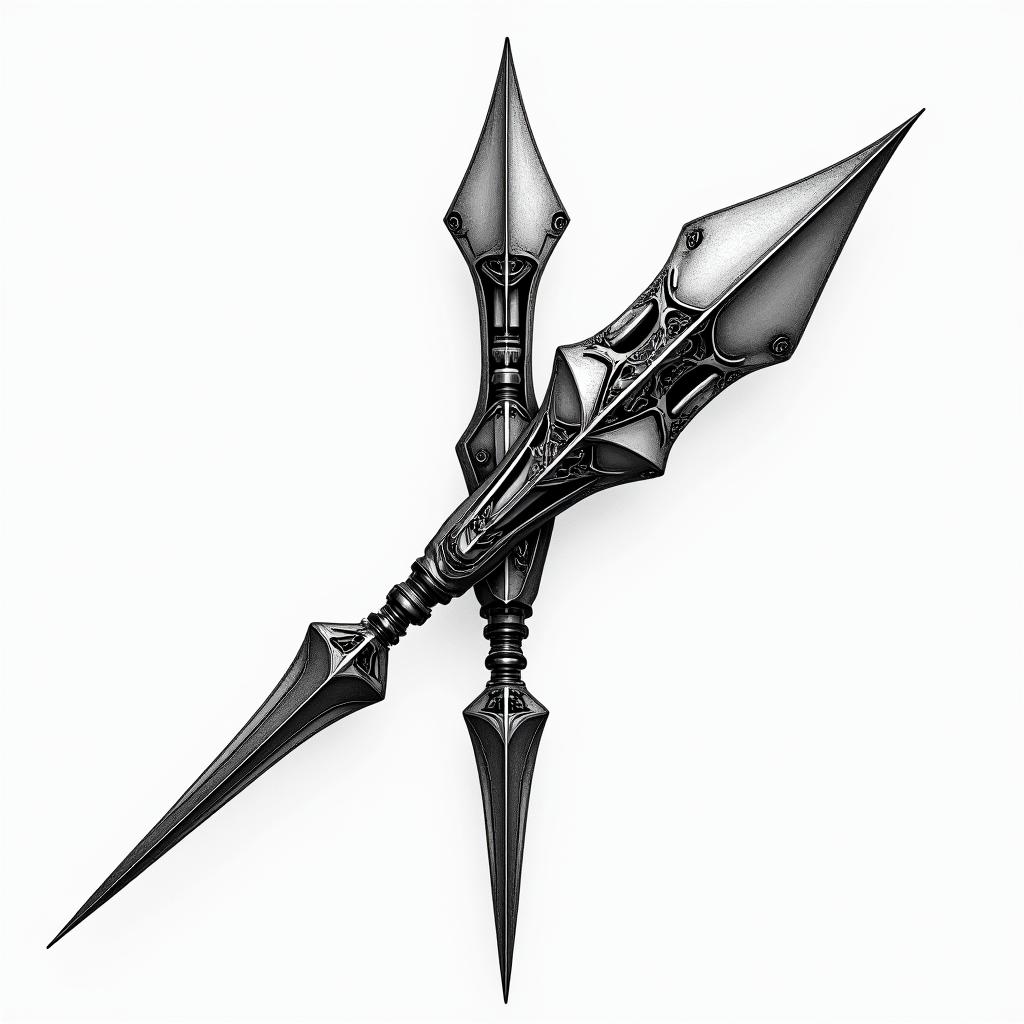 Dart arrowtattoo in biomechanic style, the tattoo covered by robotic elements of futuristic cyberpunk design, robotic features detail, showcasing intricate mechanical components