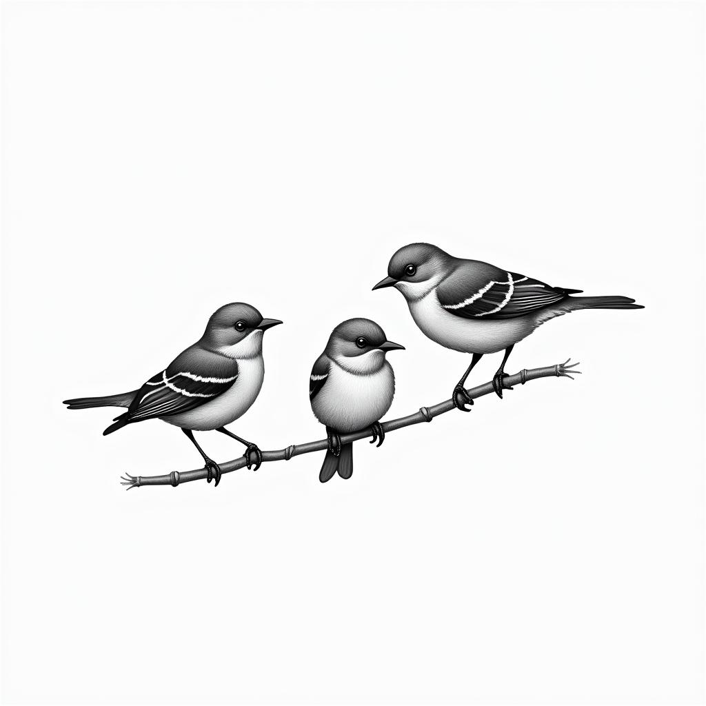 Three little birds - simple lineshigly detailed tattoo - Variation 3