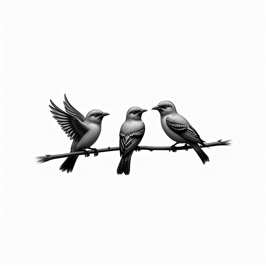 Three little birds - simple lineshigly detailed tattoo - Variation 2