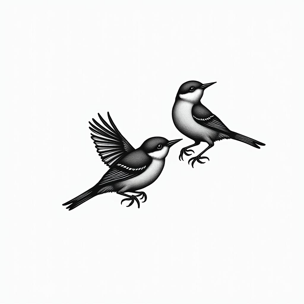 Three little birds - simple lineshigly detailed tattoo - Variation 4