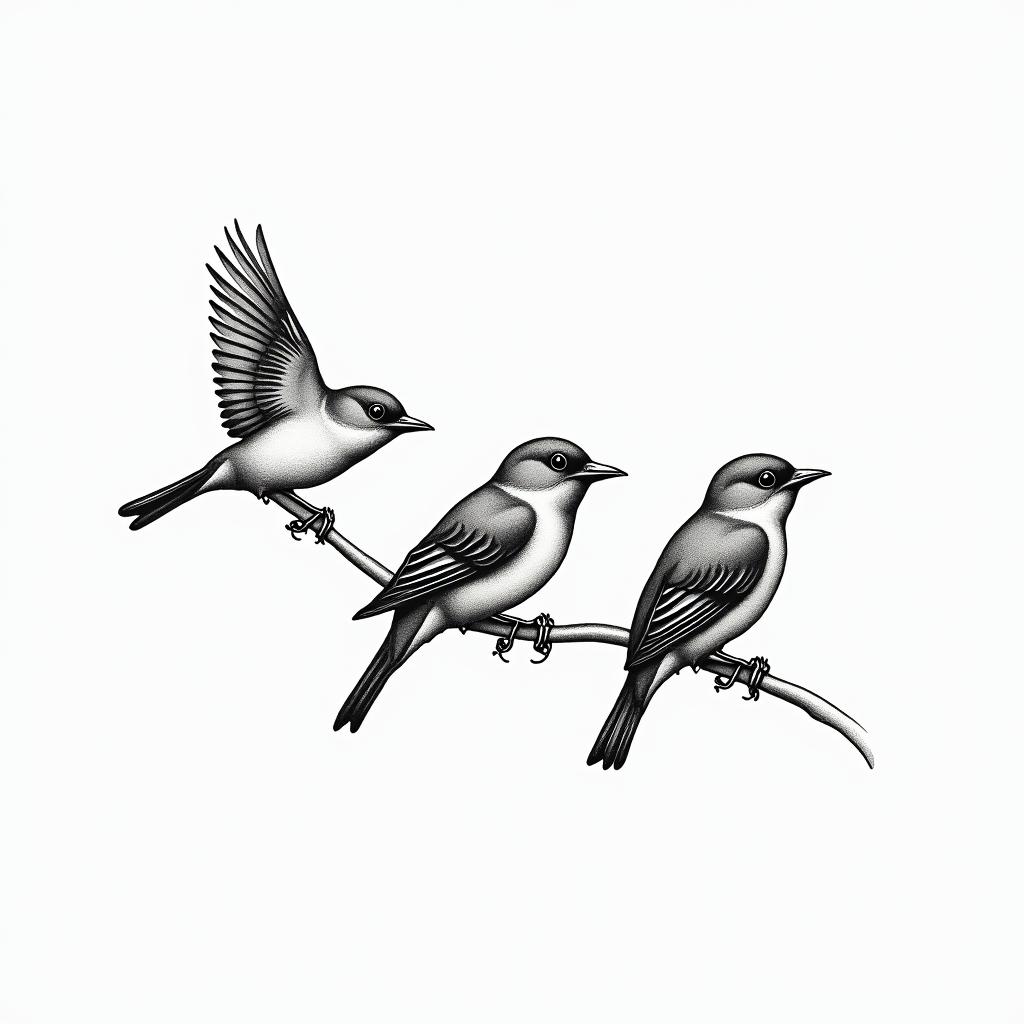 Three little birds - simple lineshigly detailed tattoo