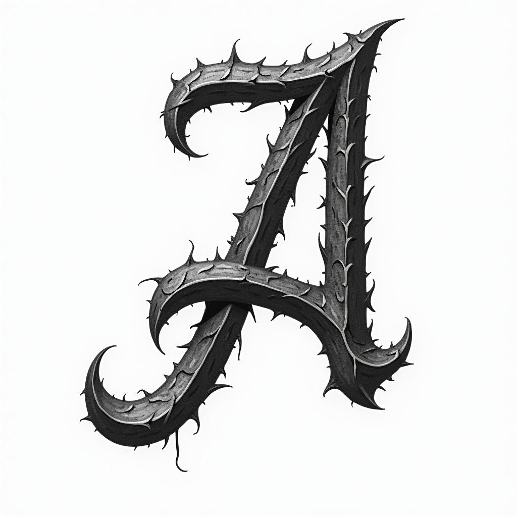 Isometric drawing of the letter Ahigly detailed tattoo - Variation 2