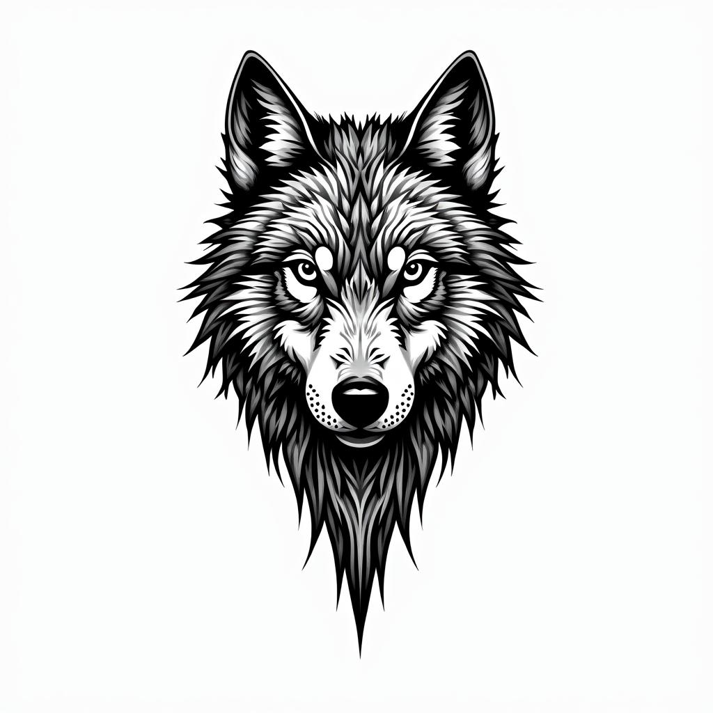 A tribal design that combines a realistic and abstract wolf, symbolizing leadership and perseverance. The wolf is in a majestic posture, with intricate tribal features that enhance its strength and presence.higly detailed tattoo - Variation 6