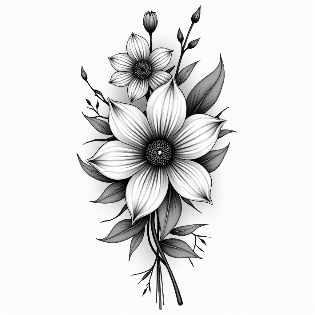 K,e,m,f flower watercolorin bohemian style tattoo, 8k - Variation 2