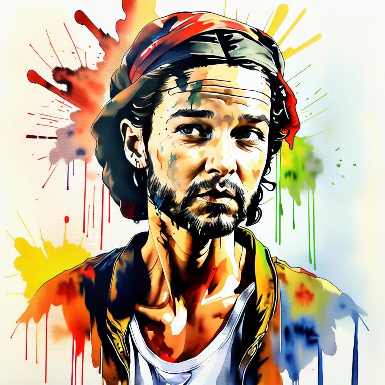  vibrant watercolor portrait with graffiti style face, fully white background, ,face with soft blending of warm and cool tones (orange, yellow, green),using shades of colors, contrast between light and shadow on the face, Bold color splashes and abstract drips in the background for a dynamic, artistic vibe, highly detailed tattoo, fully white background , dskinkpunkundefined - Variation 51