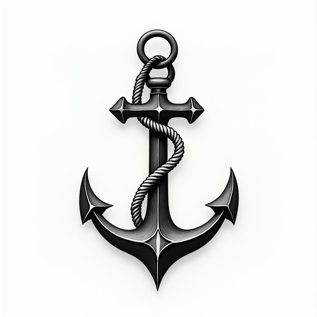 Anchor with nautical rope and compasshigly detailed tattoo - Variation 25