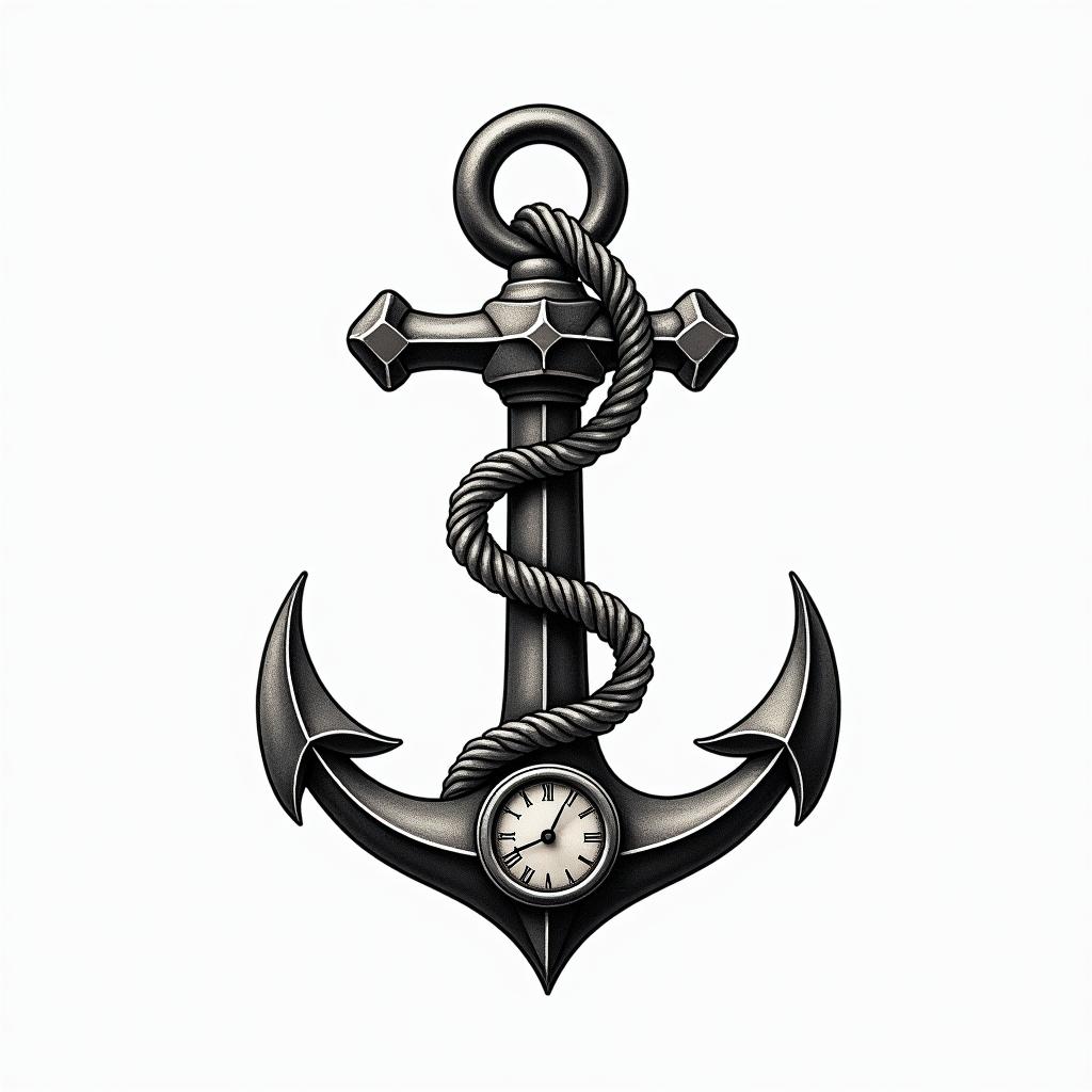 Anchor with nautical rope and compasshigly detailed tattoo - Variation 26