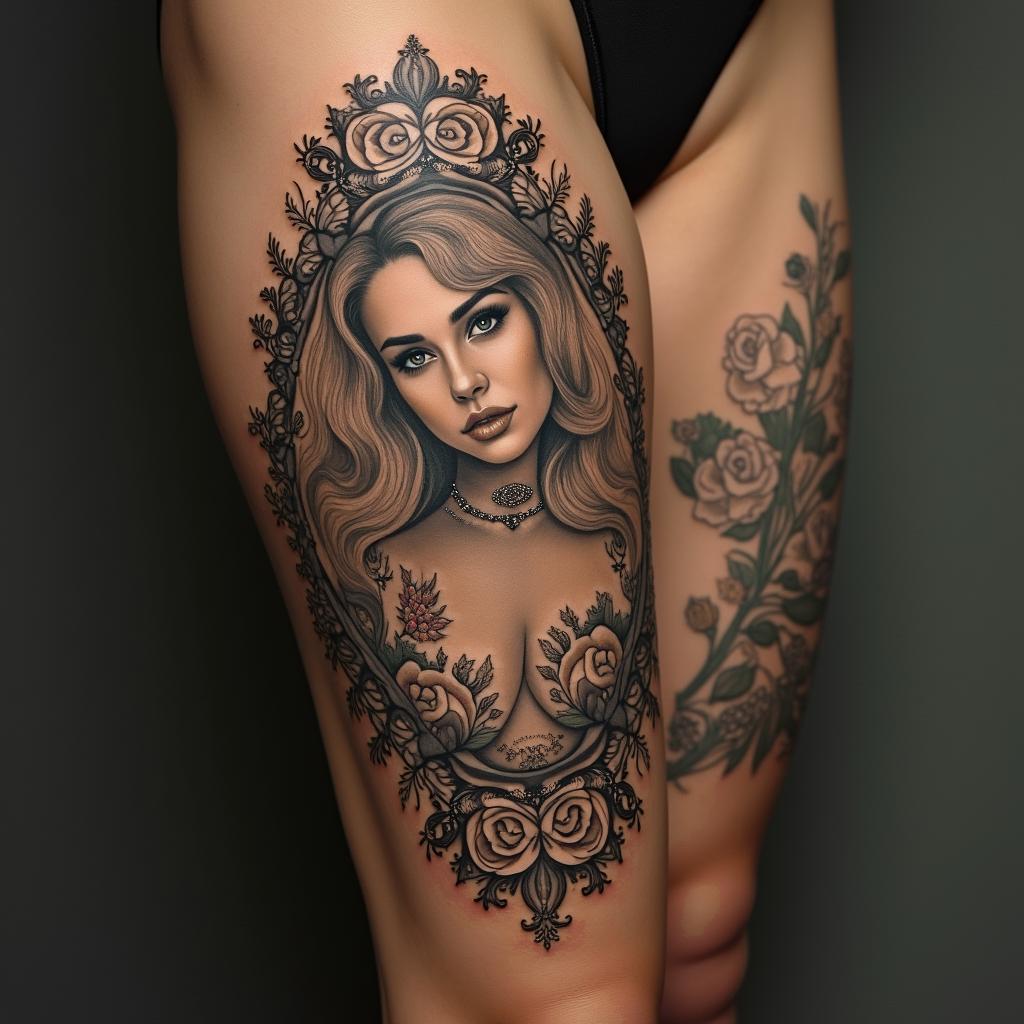 I miss him and I love my two daughters dental assistantin victorian style tattoo, featuring vintage and elegant elements, ornate frames, roses, antique, sepia-toned color scheme - Variation 2