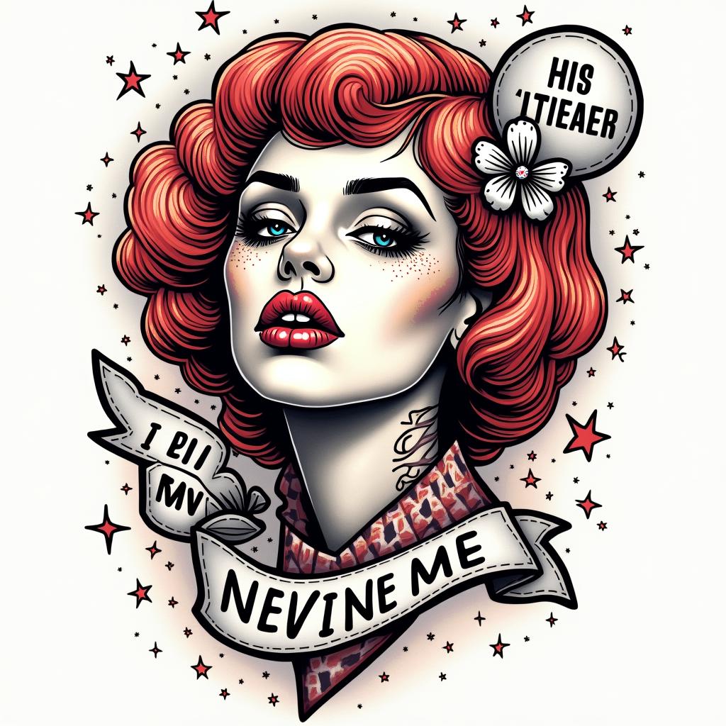 He left me I'll never be the samein pop art style tattoo, featuring bold and vibrant colors, exaggerated outlines, iconic imagery, inspired by comic books and speech bubbles, comic book characters, retro pop culture - Variation 3